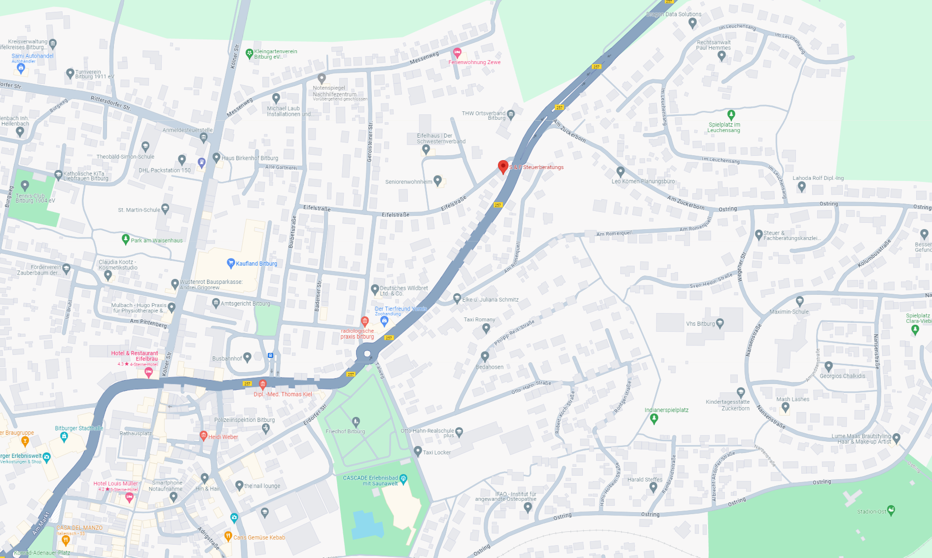 Straßenkarte der Region um Bitburg